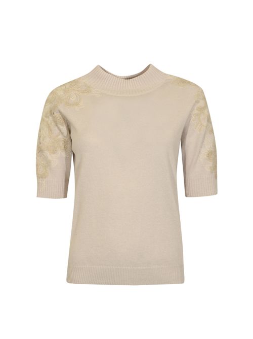 Maglia girocollo in misto cashmere con pizzo Ghiaccio D. Exterior | 610839GHIA